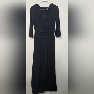 Lauren Ralph Lauren 8 black v neck faux wrap 3/4 sleeve wide leg black jumpsuit